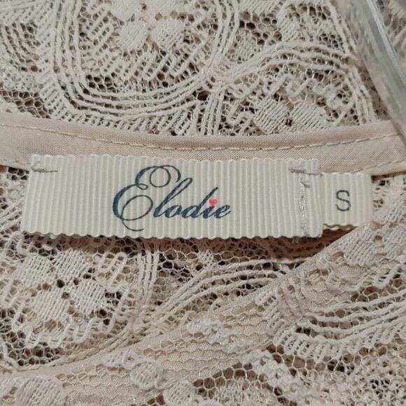 Elodie Lace Sheer Tunic Tank Top Scoop Neck High Low Hem Cream Beige Womens S - Picture 3 of 7